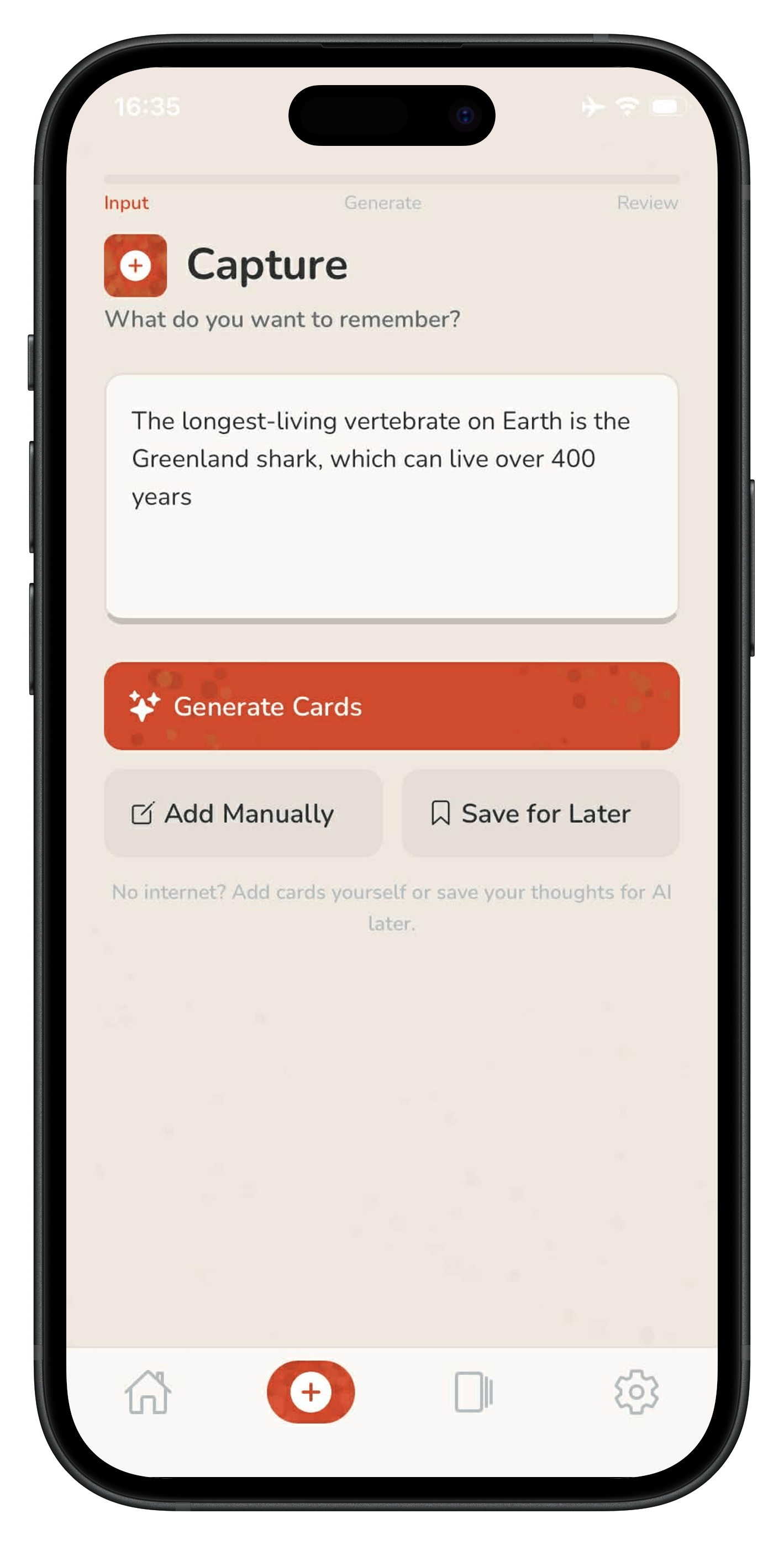 Ochre capture screen with a podcast fact pasted in